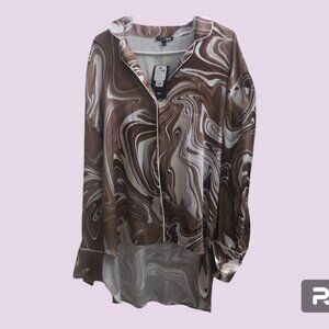 Fashionova serenity top collared wavy design in brown size large. NWT